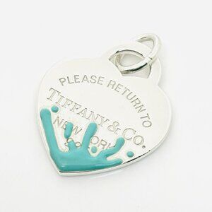 Return to Tiffany Extra Large Blue Enamel Color Splash Heart Tag Pendant Charm